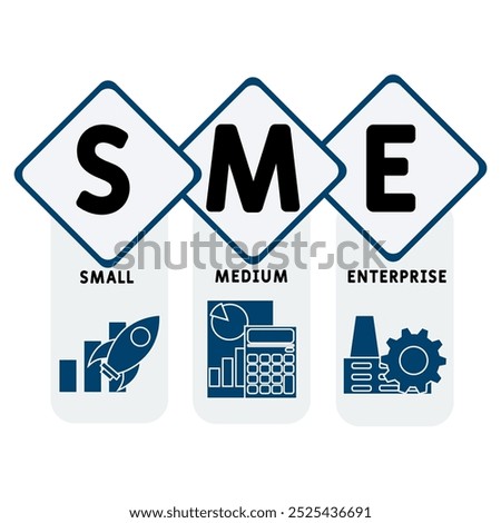SME - Small medium enterprise acronym. business concept background. vector illustration concept with keywords and icons. lettering illustration with icons for web banner, flyer, landing pag