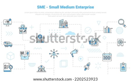 sme small medium enterprise concept with icon set template banner with modern blue color style