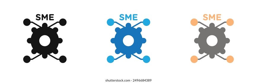 SME small and medium enterprise icon outline collection or set in black and white