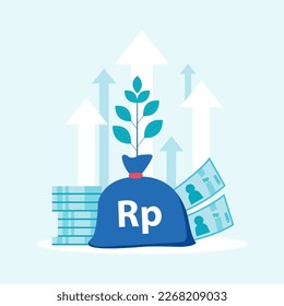 SME vector illustration, Small and Medium Enterprise, business concept. Money bag flat illustration. rupiah and gold coins stack. Wealth and banking icon. keep growing up money of savings inflation