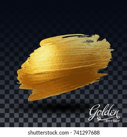Smear with an artistic brush. A golden spot. Brilliant grunge texture. Dark transparent background. Vector abstract image. A high resolution. 