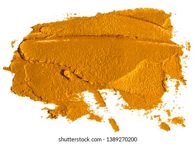 Smear of crushed golden eyeshadow as sample of cosmetics product isolated on white. EPS10 vector illustration.