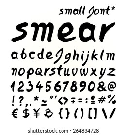 Smear hand painted small letters font for seasonal posters or other works on white background 
