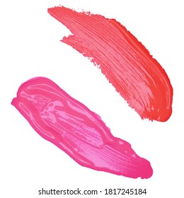 Smear lipstick on white background. Beauty and cosmetics background. Vector banner, label, tag