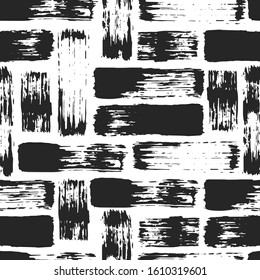 Smear scratches texture. Brush mascara strokes seamless pattern. Vector isolated black paintbrush background. Chinese rough dirty distresses fabric design.