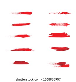 smear smudge swatch isolated on white background. Bright red color brush stroke swipe sample. 