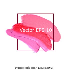 Smear and texture of lipstick or acrylic paint isolated on white background. Stroke of lipgloss or liquid nail polish swatch smudge sample. Element for beauty cosmetic design, frame, template