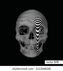 Ilustración vectorial en blanco y negro de la cabeza del cráneo a partir de la representación 3D. 