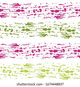Smeared. Pink and green paintbrush lines horizontal seamless texture for background. Hand drown paint strokes graphic. For garment.