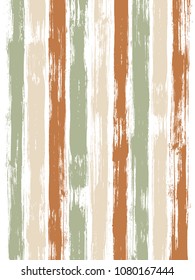 Smeared watercolor brush stripes pattern on white. Brown, beige and green paintbrush lines vertical texture for backdrop. Hand drown paint strokes decorative artwork.  For garment.