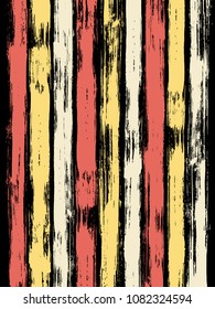 Smeared watercolor brush stripes pattern on black. Red and yellow paintbrush lines vertical texture for background. Hand drown paint strokes graffiti artwork. For print.
