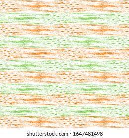 Smeared watercolor brush stripes seamless pattern. Orange and green paintbrush lines horizontal seamless texture for backdrop. Hand drown paint strokes decorative artwork. For print.