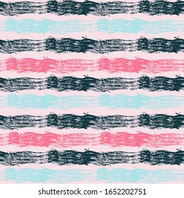 Smeared watercolor brush stripes seamless pattern. Pink and azure paintbrush lines horizontal seamless texture for backdrop. Hand drown paint strokes graffiti. For garment.