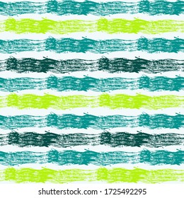 Smeared watercolor brush stripes seamless pattern. Azure and green paintbrush lines horizontal seamless texture for backdrop. Hand drown paint strokes graffiti. For garment.