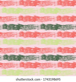 Smeared watercolor brush stripes seamless pattern. Red and green paintbrush lines horizontal seamless texture for backdrop. Hand drown paint strokes graffiti. For garment.