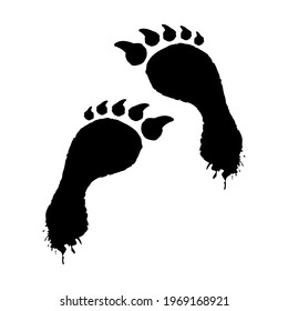 Smeared werewolf footprints icon. Black imprint mystical creature with human foot and sharp claws dangerous mutant and vector yeti descended from mountains.