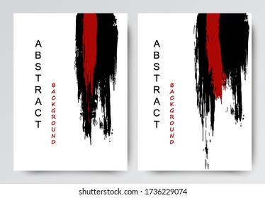 Smears of black and red paint on a white background. Vector set of abstract design backgrounds in modern Asian style.