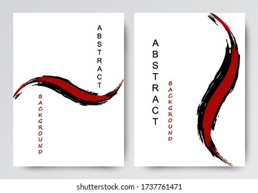 Smears of black and red paint on a white background. Vector set of abstract design backgrounds in modern Asian style.
