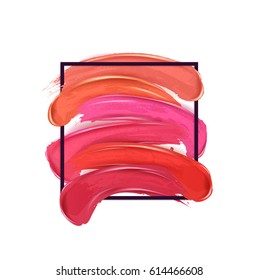 Smears lipstick set, isolated on white background. Beauty and cosmetics colorful collection,  brush stroke Template, card. Hand drawn elements, Vector illustration