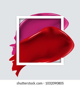 Smears of lipstick in square frame. For your design.