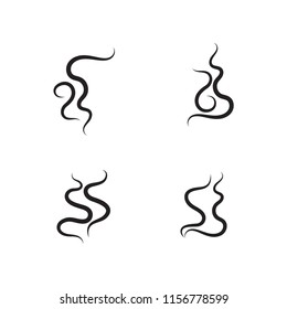 Smell aroma and heat sign set. Stock vector illustration of odor and scent or hot vapor silhouettes by two lines isolated on white background.