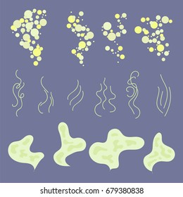 Smell and aroma sign set. Stock vector illustration of odor and scent silhouettes by circles, lines and clouds.