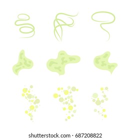 Smell and aroma sign set. Stock vector illustration of odor and scent silhouettes by circles, lines and clouds.