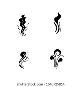 Smell black glyph icons set on white space. Good and bad scent. Fluid odor, perfume scent. Aromatic fragrance curves. Smoke stream, fume swirls. Silhouette symbols. Vector isolated illustration
