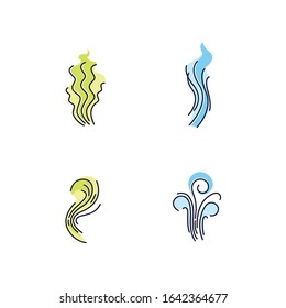 Smell blue and green RGB color icons set. Good and bad scent. Fluid odor, perfume scent. Stinky stench. Aromatic fragrance curves. Smoke stream, fume swirls. Isolated vector illustrations