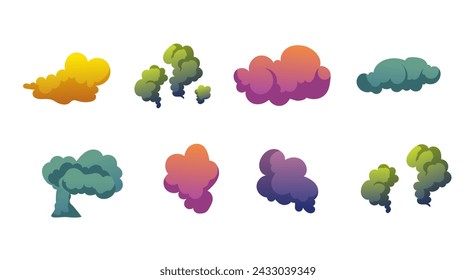 Geruchswolke schlecht stinken stinkend Achselhöhle isoliert Set. Vektor flache grafische Design-Illustration