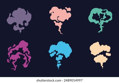 Smell cloud bad stink smelly armpit isolated set. Vector flat graphic design illustration