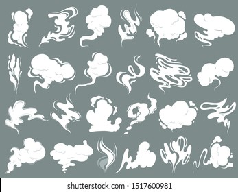 Smell clouds. Smoke from vapour or food toxic smell vector cartoon shapes