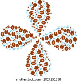Smell coffee bean swirl flower cluster. Element flower done from oriented smell coffee bean items. Vector flower collage in flat style.