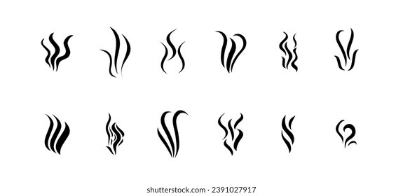 Smell icon set. Perfume scent vector object collection. Steam puff, vaporizer scent or aroma isolated symbol set.