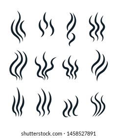 Smell icons. Flowing heat, cooking steam warm aroma smells stinks mark, steaming vapour odour vector isolated line symbols. Smell fume, scent line odor illustration