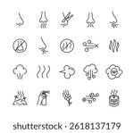 Smell icons set editable stroke. Odor and fragrance signs, nose breathing symbol.
