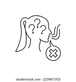 Smell loss, anosmia thin line icon. Girl sniffing. Vector illustration.