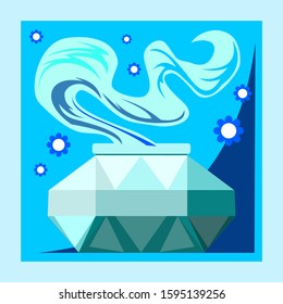 The smell of perfume. Vector. The symbol of the aroma of perfume, extracts from plants and flowers, fragrances. Banner, button for the menu of the site of perfumery and soap.