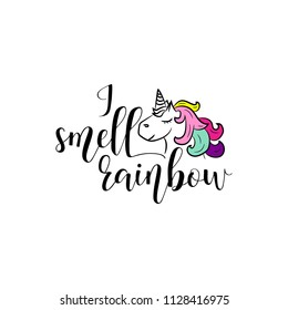 I smell rainbow. Lettering. Hand drawn vector illustration. element for flyers, banner and posters. Modern calligraphy.
