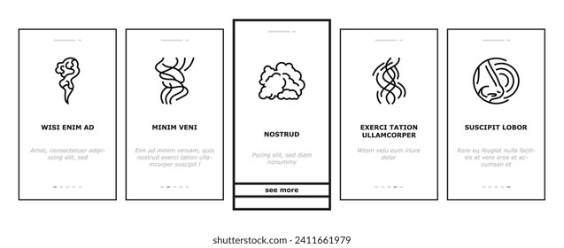 smell smoke gas nose aroma onboarding mobile vector. sense outline, odor scent, hot perfume, warm stink shape steam hand fragrance, cloud smell smoke gas nose aroma Illustration