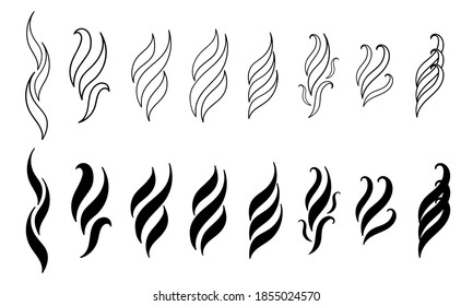 Smell steam or vapor icon set. Smoke sign. Vector illustration.