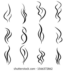 Smell symbols. Steam, cooking, aroma, smoke, vector icons. EPS 10