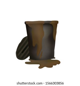 Smell trash. Vector illustration. Brown mud flows. Recycle bin.