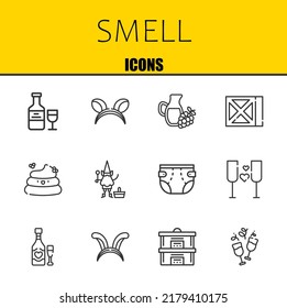 smell vector line icons set. wine, ears and wine Icons. Thin line design. Modern outline graphic elements, simple stroke symbols stock illustration