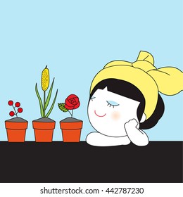 Smelling Flowers Character Paper Note illustration