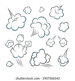 Smelling Pop Art Comic Book Cartoon Fart Cloud Flat Style Design Vector Illustration Set. Bad Stink Or Toxic Aroma Cartoon Smoke Cloud Isolated On White Background.