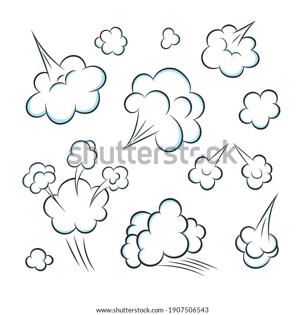 Smelling pop art comic book\
cartoon fart cloud flat style design vector illustration set. Bad\
stink or toxic aroma cartoon smoke cloud isolated on white\
background.