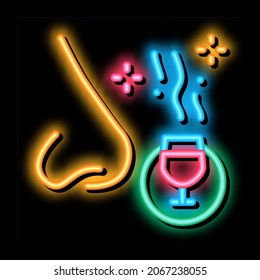 smelling wine testing neon light sign vector. Glowing bright icon smelling wine testing sign. transparent symbol illustration