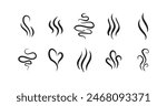 Smells line hot air icon set, hot aroma, smells or fumes. Fragrances evaporate icons. Vector illustration