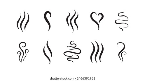 Smells line hot air icon set, hot aroma, smells or fumes. Fragrances evaporate icons. Vector illustration